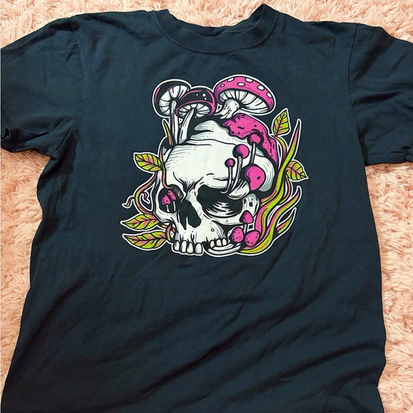 Hot Topic Tops - Hot Topic Fairycore Mushroom Skull Goth Alt Black Short Sleeve T Shirt XS